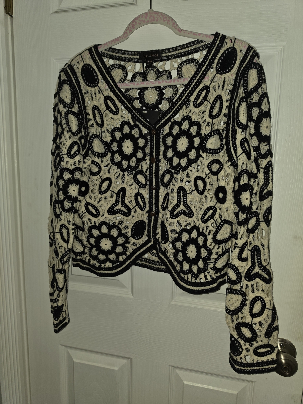QED London Black & Cream Crochet Floral Cardigan
